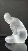Lalique frosted and clear crystal figure of a crouching nude female, etched signature “Lalique
