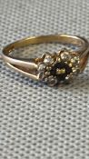 9ct Gold ring set with white & blue sapphire Size