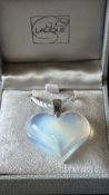 Lalique opalescent crystal heart-shaped pendant with rhodium-plated silver bail, retained in the