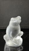 Lalique frosted crystal figurine modelled as a seated frog on a stylised lily pad, etched script
