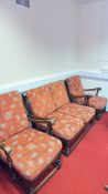 Set of 4 Ercol oak lounge armchairs with geometric upholstery
