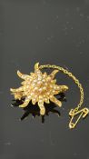 14ct Gold starburst pin brooch set with seed pearl
