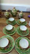 Japanese green moriage dragonware lithophane tea and coffee service, 21 pieces