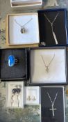 4x Silver chains & pendants, 2 pairs of silver ear