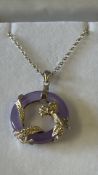 Lavender jade & silver dragon pendant & chain