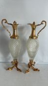 Pair of gilt-mounted cut glass claret jugs
