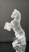 Lalique frosted and polished lead-crystal sculpture of a rearing horse, signed “Lalique to the