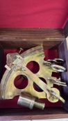Large boxed brass sextant