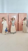Set of 3 Lladro porcelain figurines with boxes