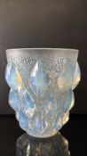 René Lalique “Rampillon” opalescent moulded glass vase, relief laurel and bud motif, signed