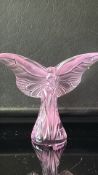 Lalique amethyst crystal “Papillon” butterfly sculpture, wings outstretched on a stylised reed base,