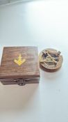 Boxed brass sundial compass