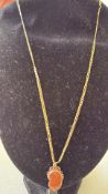 9ct Gold chain & 9ct Gold stone pendant 4.8g