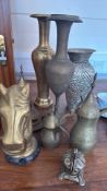 Group of Brass and Pewter Decorative Vessels and Ornaments