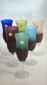 Daum France coloured bark-textured glass goblets, set of 6