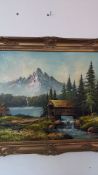 Mountain landscape oil painting signed M. Oates