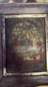19th-century Greek hand-painted icon of the Entombment of Chris Greek Orthodox icon depicting the
