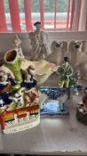 Collection of Staffordshire-style pottery mantle figures