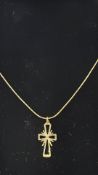 9ct Gold rope chain & cross pendant Weight 4.5g