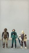 Set of three 3.75-inch Kenner Star Wars action figures comprising Klaatu in Skiff Guard costume with
