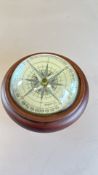 Wooden & glass dome paperweight compass