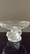 Lalique crystal sparrow pedestal bowl