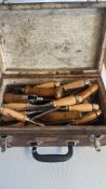 Box of woodcarving chisels and gouges