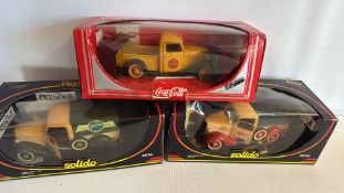 Set of three Solido Prestige Ford advertising die-cast trucks