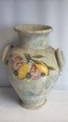 Hand-painted terracotta two-handled urn