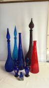 Group of Mid-Century Coloured Art Glass Decanters and Cruets
