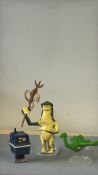 Group of 3 vintage sci-fi action figures: Kenner Star Wars Power Droid (circa 1979) with spring