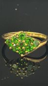 9ct Gold ring set with green gem stone cluster Wei