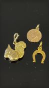 3x 9ct Gold charms/pendants Weight 3g