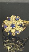 9ct Gold cluster ring set with blue & white sapphi