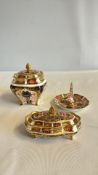 Three Royal Crown Derby bone china pieces in the ‘