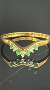 9ct Gold wishbone ring set with white & green ston