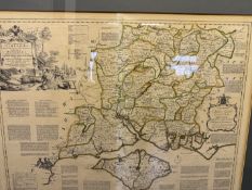 Large map of mainly south of England - framed & mo