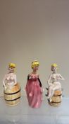 Set of 3 ceramic novelty lady decanters