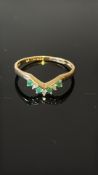 9ct Gold wishbone ring set with white & green ston