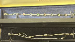 2x Silver gemstone set bracelet with silver triple