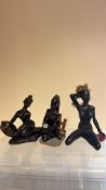 Set of 3 African style plaster female figurines