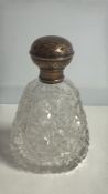 Sterling silver mounted cut crystal perfume bottle