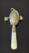 Victorian silver baby rattle with mother of pearl