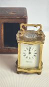 Whytock & Sons brass carriage clock with travel case
