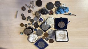 Collection of badges, medals & coins