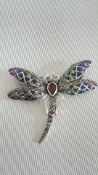 Silver art Nouveau style dragonfly (ruby & enamel)