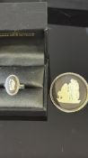 Wedgwood silver/black ring & silver brooch