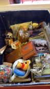 Box of assorted decorative items and ephemera