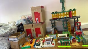 Carton lot of Thomas & Friends TOMY railway playset with track pieces and assorted toys