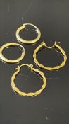 2x Pairs of 9ct gold hoops Weight 1.3g